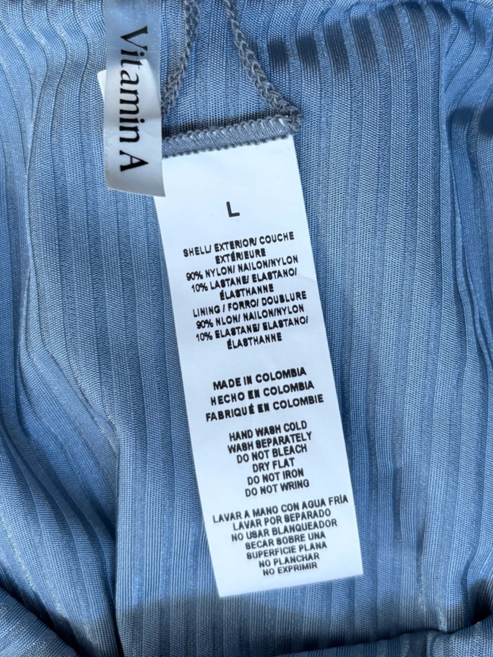 NWT Vitamin A Leah One Piece Swim Suit Size Large Light Blue Rib Ribbed Swimwear - Picture 15 of 16